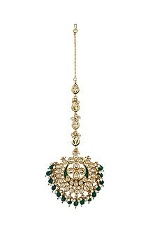 Gold Finish Green Meenakari Maang Tikka