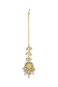 Gold Finish Pink Drop Maang Tikka