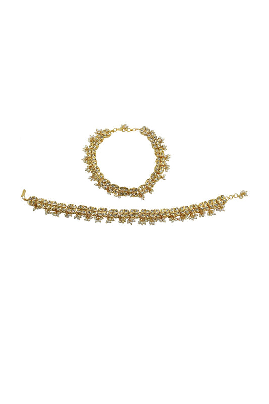 Gold Finish Kundan Polki Anklets