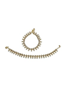 Gold Finish Kundan Polki & Moti Anklets