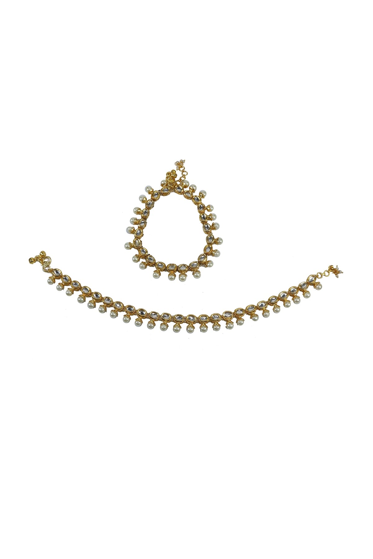 Gold Finish Moti & Kundan Polki Anklets