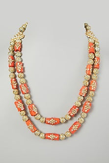 Gold Finish Coral Stone Mala