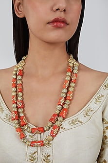 Gold Finish Coral Stone Mala