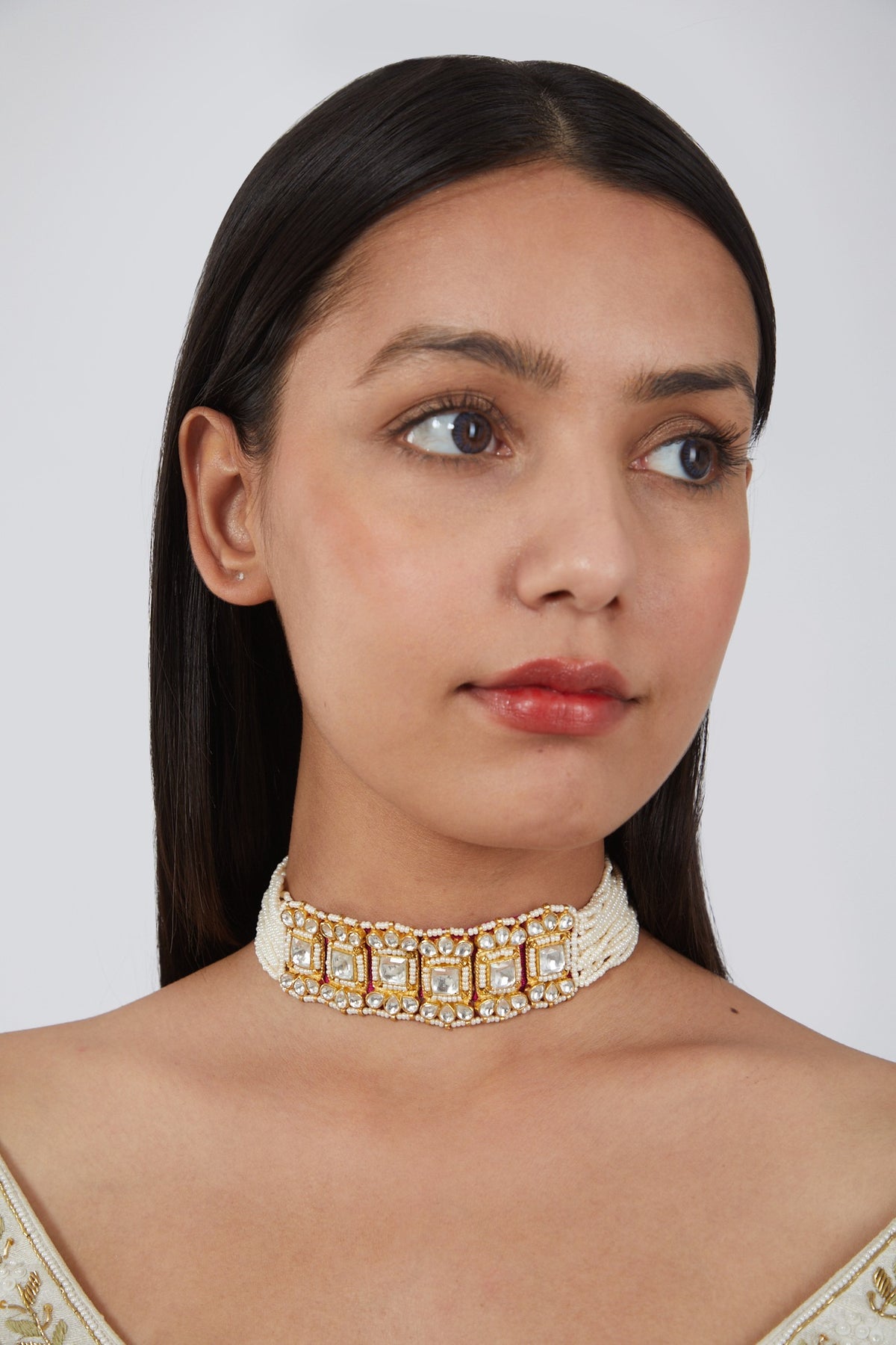 Gold Finish Kundan Polki Choker Necklace