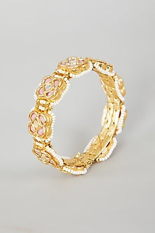 Gold Finish Square Jadtar Stone Bangle