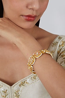 Gold Finish Square Jadtar Stone Bangle