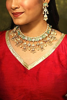 Gold Finish Jadtar Stones Choker Necklace