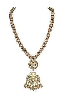 Gold Finish Pearl Long Necklace.