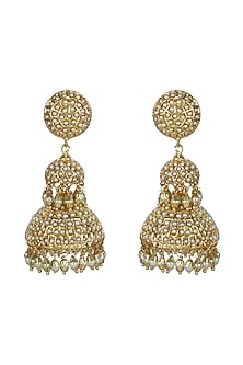 Gold Finish Moti Jhumka Earrings