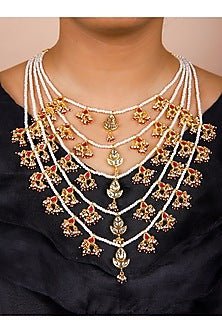 Gold Finish Red Kundan Polki Long Necklace