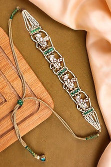 Gold Finish Emerald Green Stone & Kundan Polki Choker Necklace