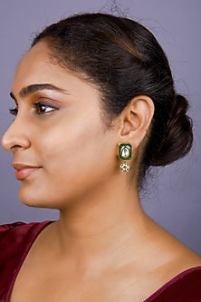 Gold Finish Emerald Green Kundan Polki Choker Necklace Set