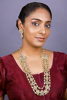 Gold Finish Kundan Polki Long Necklace Set