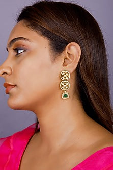 Gold Finish Emerald Green Kundan Polki Choker Necklace Set