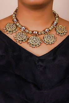 Gold Finish Ruby Red Kundan Polki Choker Necklace Set