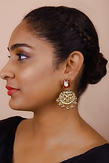 Gold Finish Ruby Red Kundan Polki Choker Necklace Set