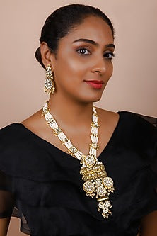 Gold Finish Kundan Polki Long Necklace Set