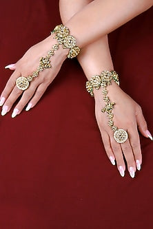 Gold Finish Kundan Polki Hathphool (Set Of 2)