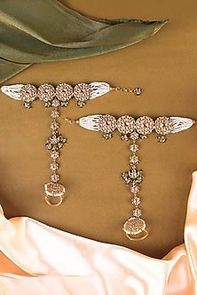 Gold Finish Kundan Polki Hathphool (Set Of 2)