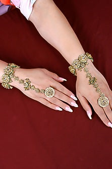 Gold Finish Kundan Polki Hathphool (Set Of 2)