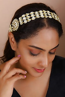 Gold Finish Kundan Polki Mathapatti