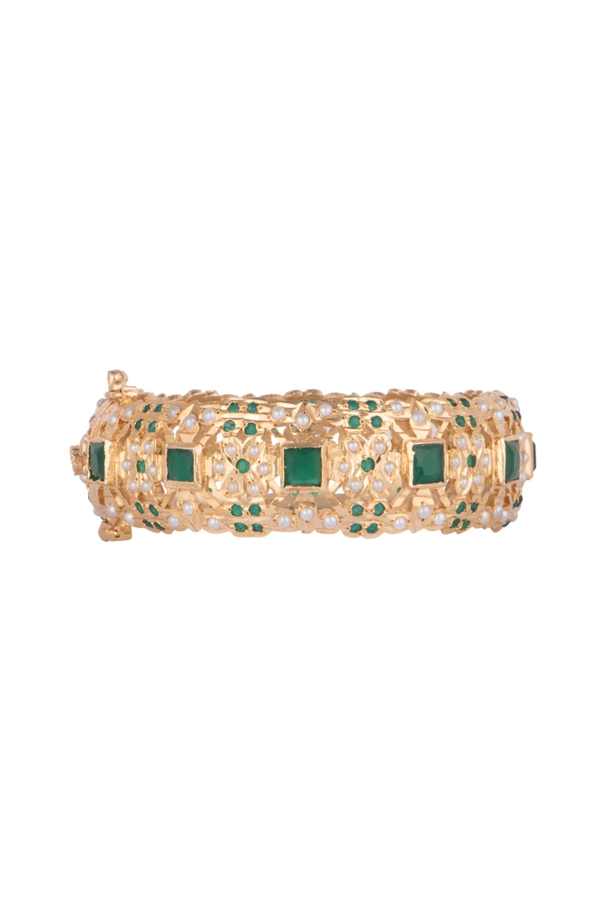 Gold Finish Green Stone Bangles