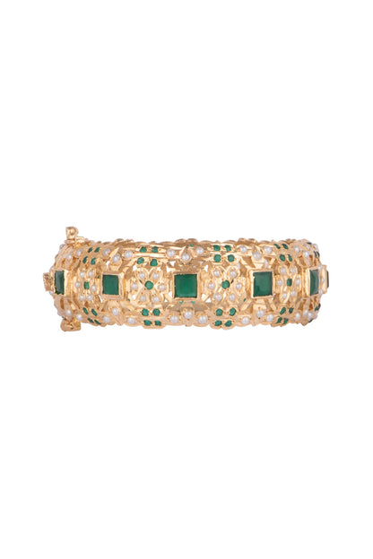 Gold Finish Green Stone Bangles