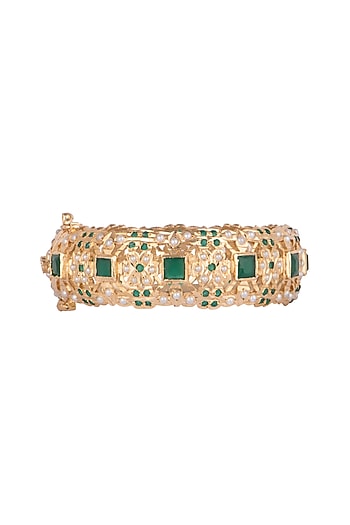 Gold Finish Green Stone Bangles