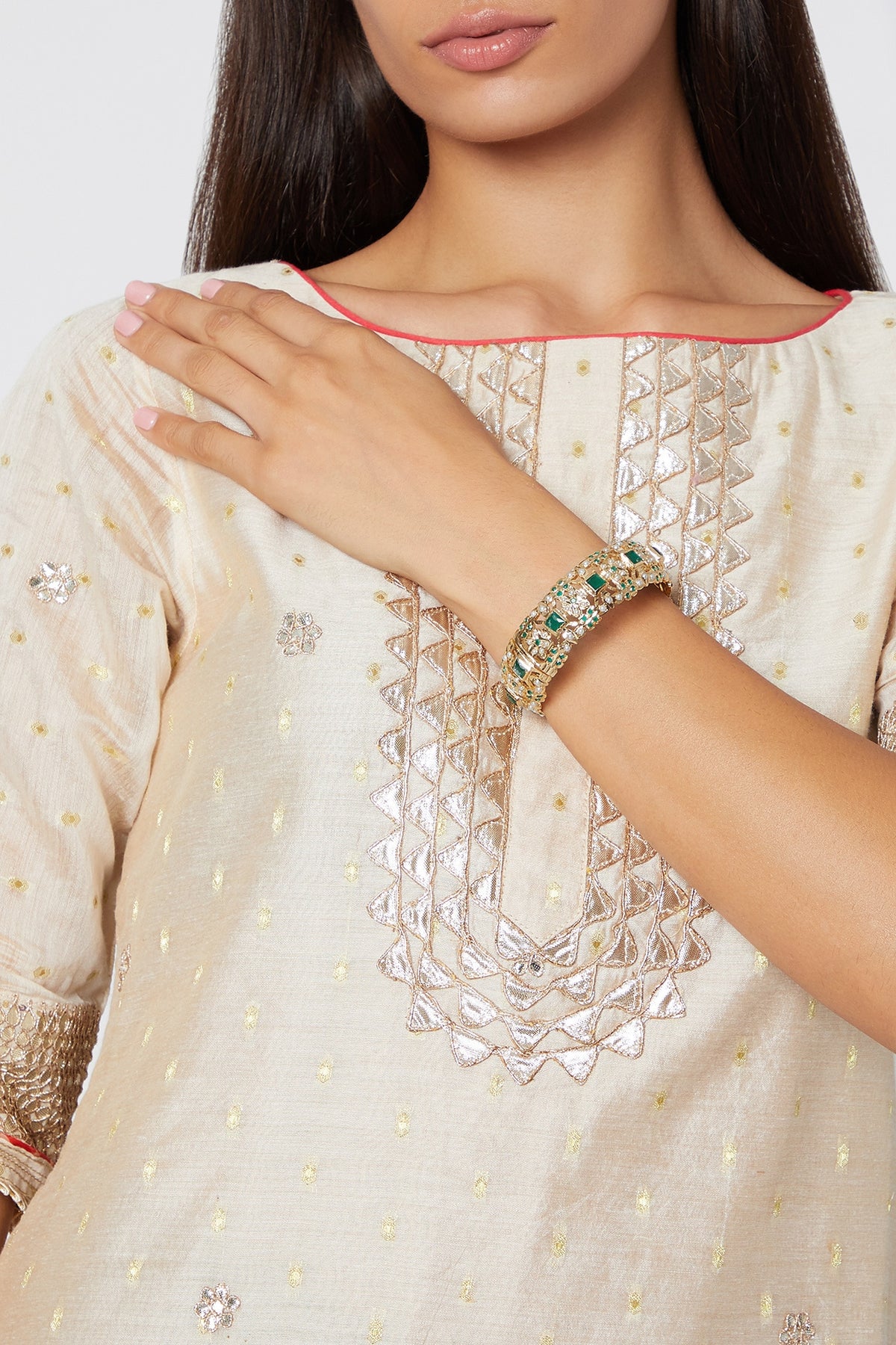 Gold Finish Green Stone Bangles