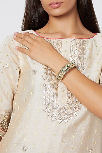 Gold Finish Green Stone Bangles