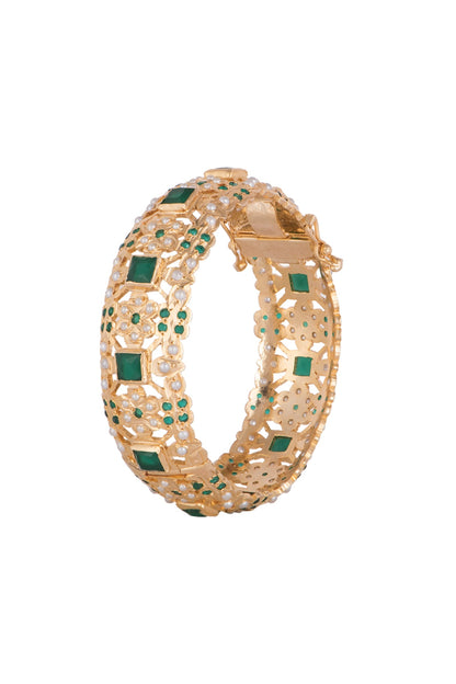Gold Finish Green Stone Bangles