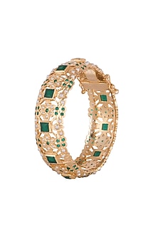 Gold Finish Green Stone Bangles