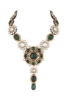 Gold Finish Green Beaded Necklace
