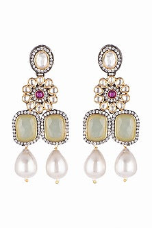 Gold Finish Green Stone Earrings