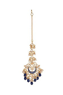 Gold Finish Blue Drop Maang Tikka