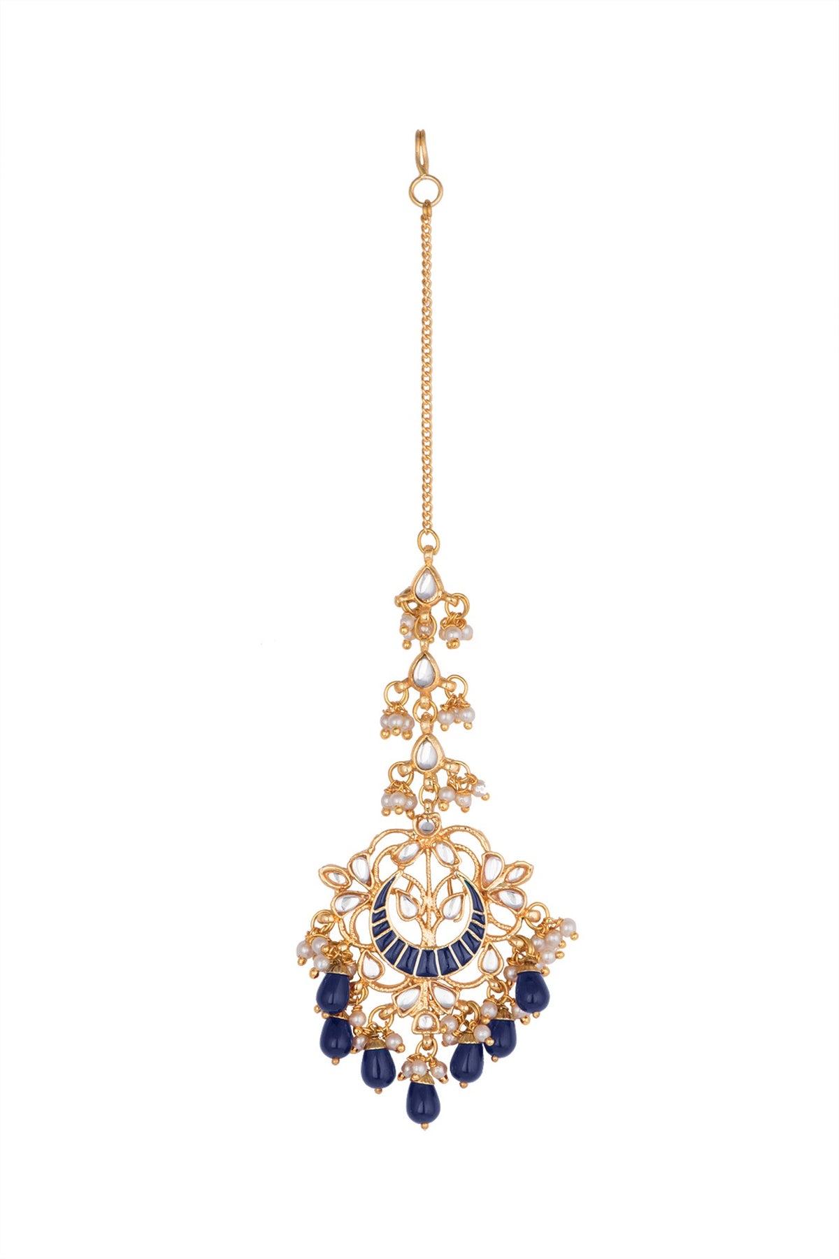 Gold Finish Blue Drop Maang Tikka
