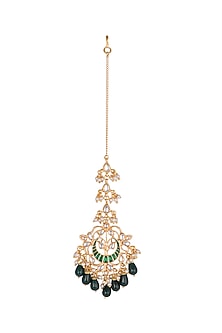 Gold Finish Green Drop Maang Tikka