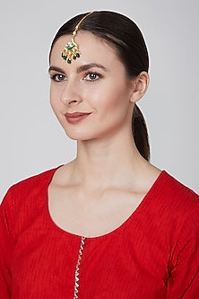 Gold Plated Emerald Maang Tikka