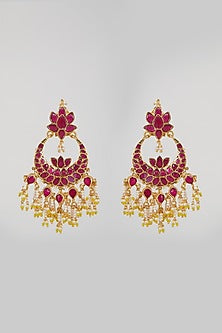 Gold Plated Rani Pink Stone Earrings