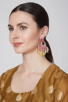 Gold Plated Rani Pink Stone Earrings