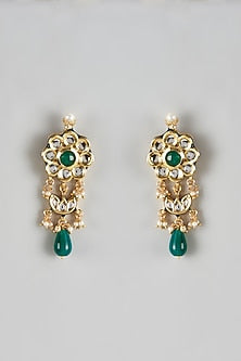 Gold Finish Kundan Polki Dangler Earrings