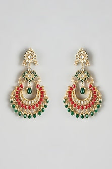 Gold Finish Kundan Polki Chandbali Earrings
