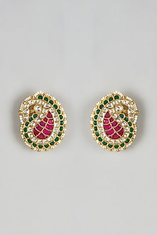 Gold Finish Kundan Polki Dangler Earrings