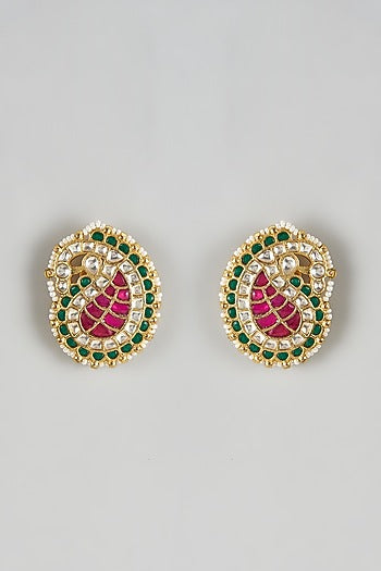 Gold Finish Kundan Polki Dangler Earrings
