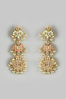 Gold Finish Kundan Polki Layered Dangler Earrings