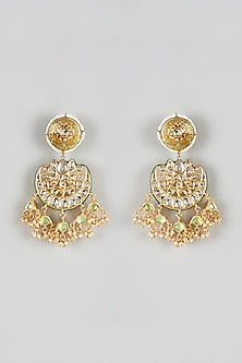 Black Rhodium Finish Kundan Polki Meenakari Chandbali Earrings