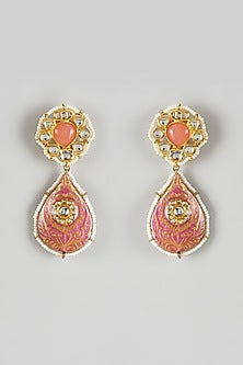 Gold Finish Kundan Polki Meenakari Dangler Earrings