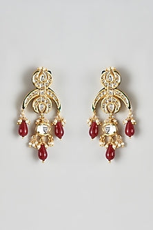 Gold Finish Kundan Polki Dangler Earrings