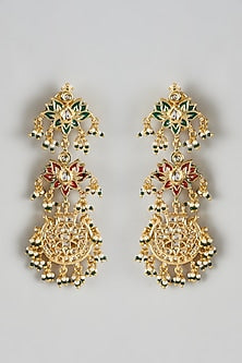 Gold Finish Kundan Polki Meenakari Dangler Earrings