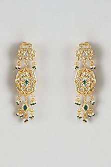 Gold Finish Kundan Polki Meenakari Dangler Earrings
